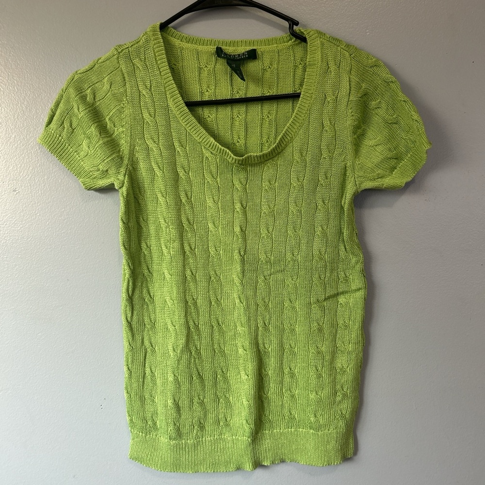 Ralph Lauren Green Ribbed Short Sleeve Blouse
